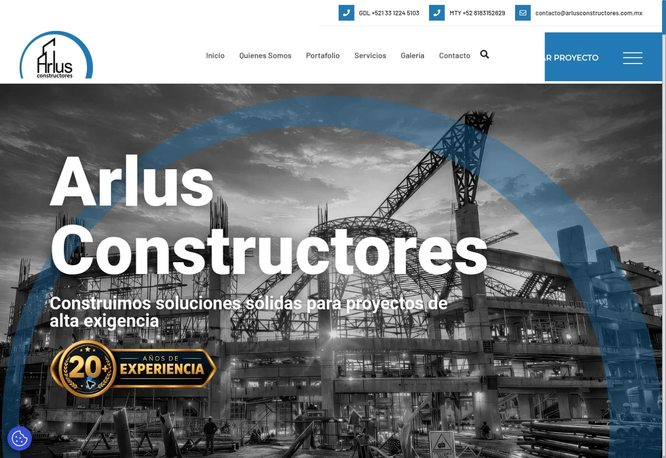 Vista previa real del sitio Arlus Constructores